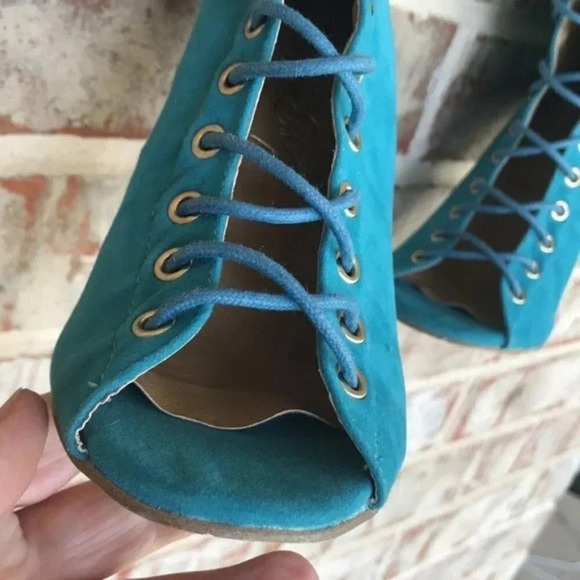 ShuEsq Turquoise Thigh High Lace Up Peep - Picture 2 of 11